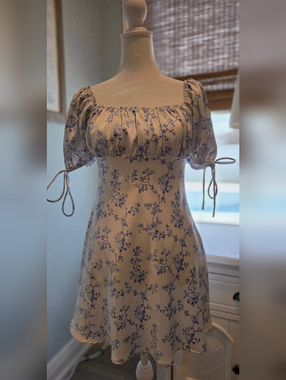 Forever 21 Cream Mini Dress with Blue Floral Print